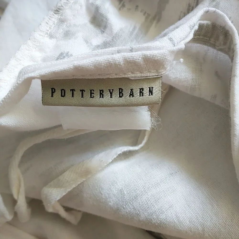 Pottery Barn Twin Duvet Cover Linen Cotton Blend Ikat Pattern White Green